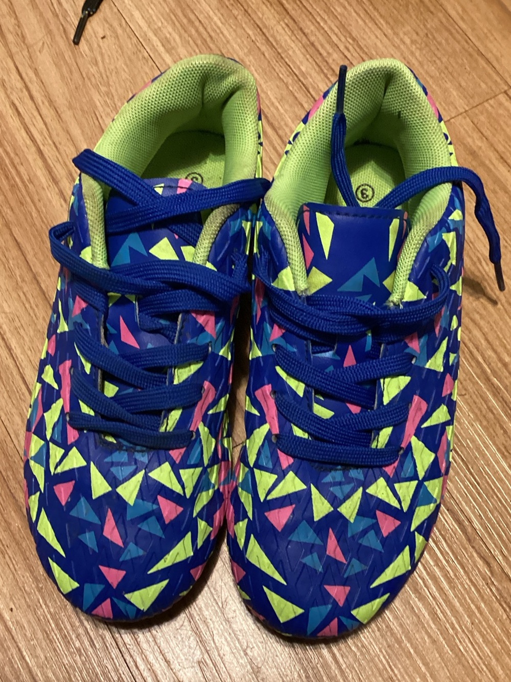 Dream Pairs Blue Kids Sneakers with Neon Green & Pink Triangles